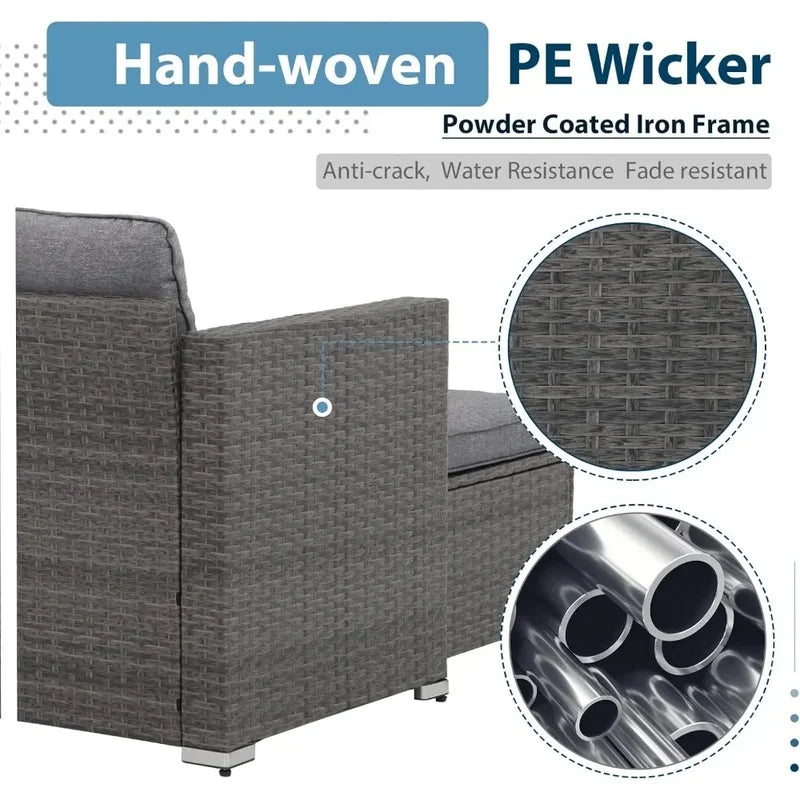 All Weather Outdoor Sectional Patio Sofa Set with Cushions and Wicker Rattan Couch