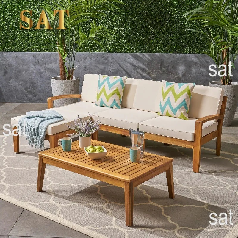 #Luxury More Design Waterproof Living Room Patio Hotel Sectional Outdoor Sofa Teak Wood Balcony Garden Set