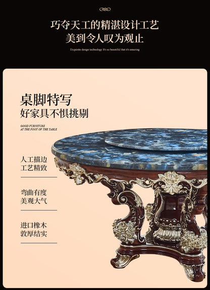 HLZ European Style Dining Table New Luxury High-End Solid Wood Home Marble French Retro Table and Chair Set Villa