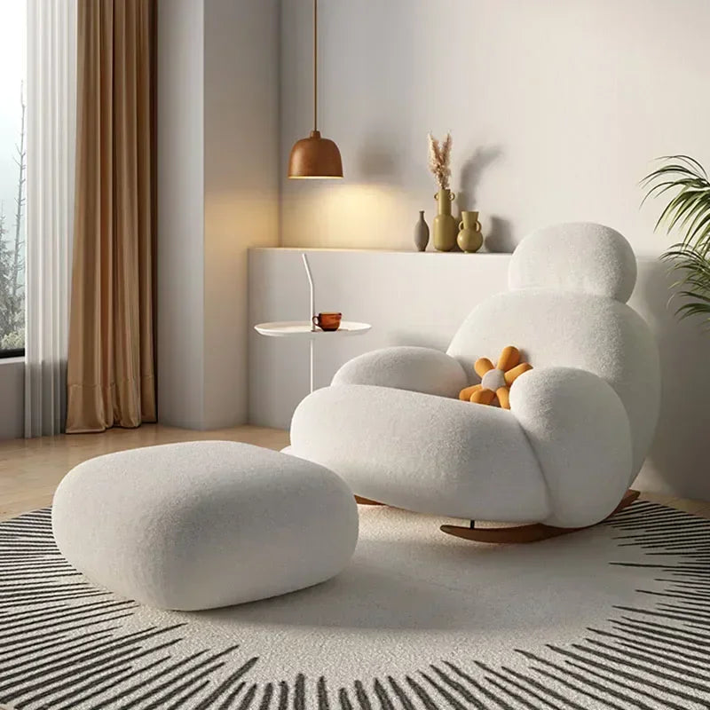 Nordic Bedroom Creamy Velvet Rocking Lounge Chair,living Room Balcony,rotatable Single Person Large White Bear Leisure Chair