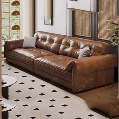 Minimalist Brown Sleep Sofa Faux Leather Designer Loveseat Lazy Sofa Couch Cloud Divano Da Soggiorno Living Room Furniture