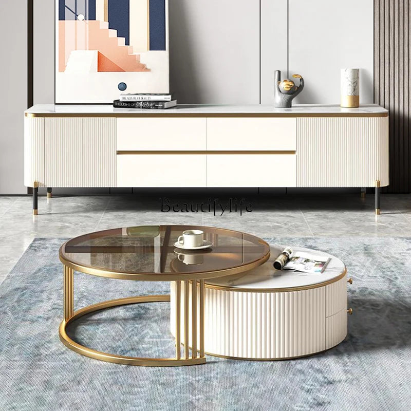 Light luxury rock slab size round coffee table combination modern simple small apartment