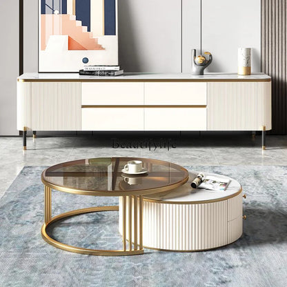 Light luxury rock slab size round coffee table combination modern simple small apartment