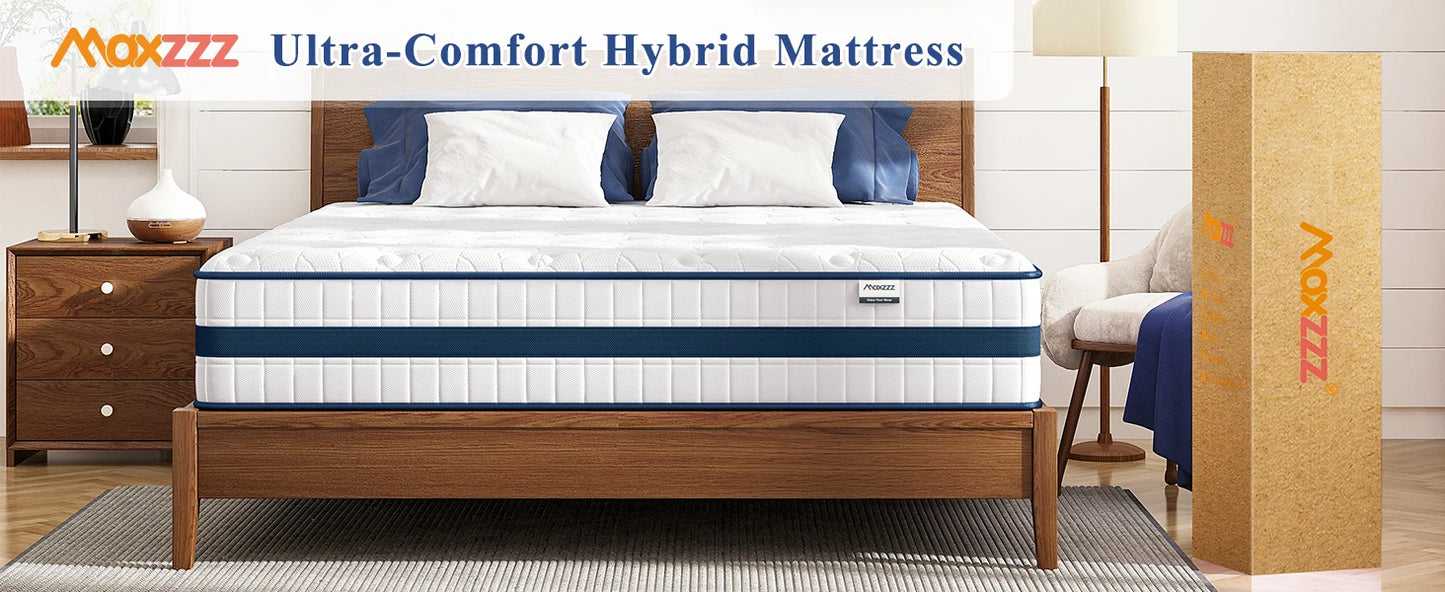 Maxzzz 10-12'' Twin/King/Queen Size Mattress, Bed with Gel Memory Foam & Individually Pocket Coils for Pressure Relief & Support