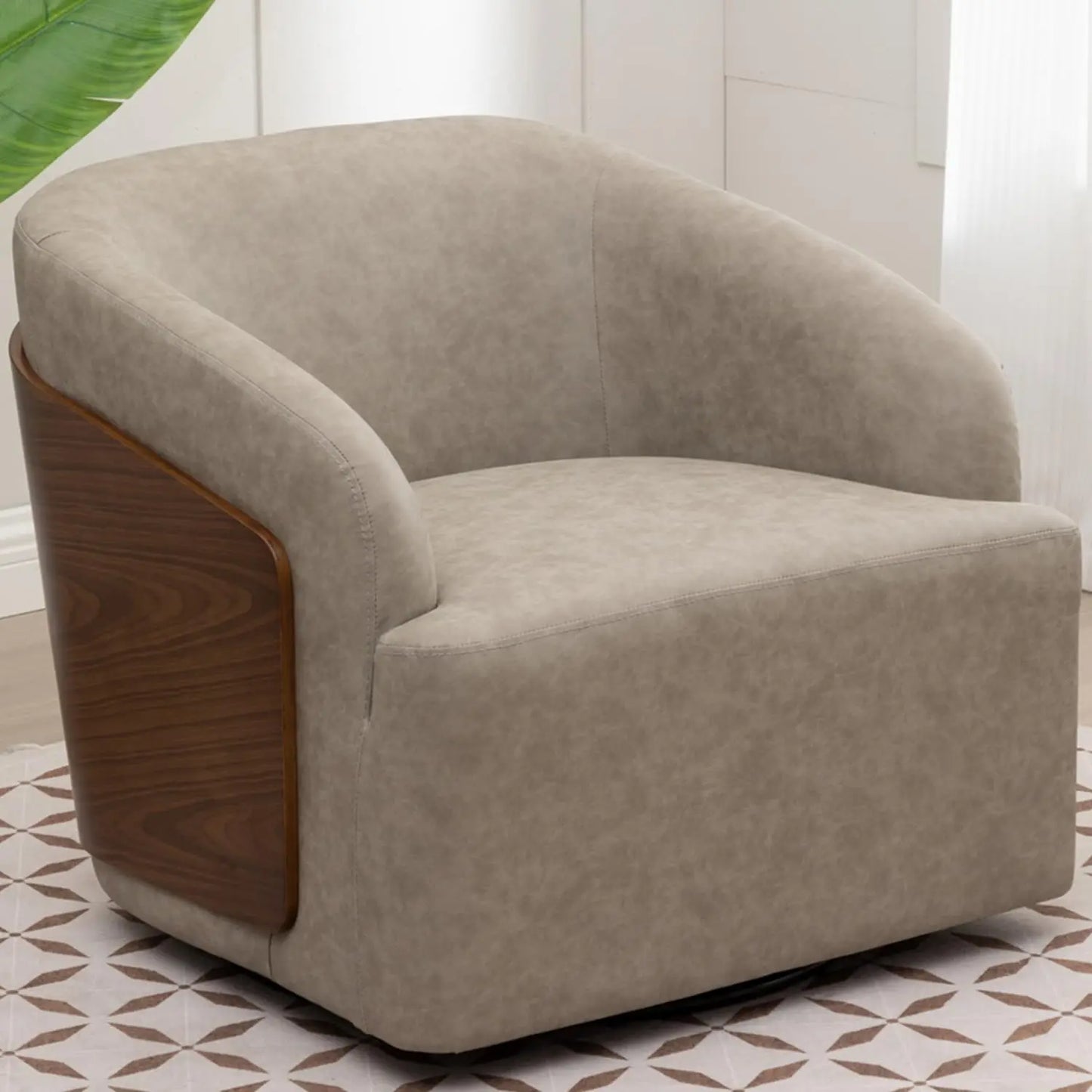 Swivel Accent Chair Faux Leather Swivel Barrel Chair Comfortable Mid Century Modern Chair Upholstered Metal Base, Customized