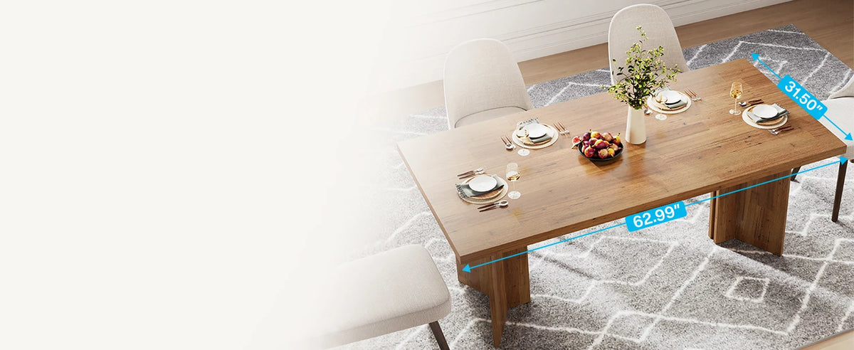 63-inch Dining Table for 4-6, Farmhouse Kitchen Table with Large Tabletop, Rectangular Eating Table for Dining Room, Living Room