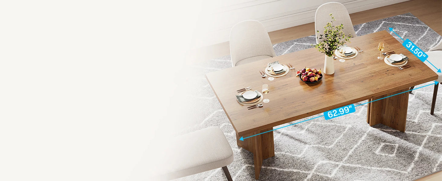 63-inch Dining Table for 4-6, Farmhouse Kitchen Table with Large Tabletop, Rectangular Eating Table for Dining Room, Living Room