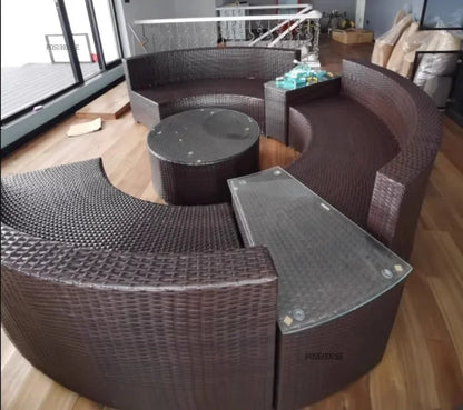 Outdoor PE Rattan Garden Sofas Courtyard Open-air Sofa Chair Combination Outdoor Garden Leisure Balcony Full Arc Sofa Chairs FF