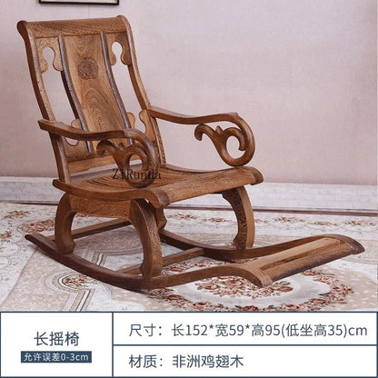 Redwood rocking chair, new Chinese style chicken wing wooden lounge chair, solid wood home balcony leisure chair