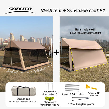 210D Outdoor 6-10p family camping anti-mosquito large canopy Portable folding tent sun protection waterproof beach park pergola
