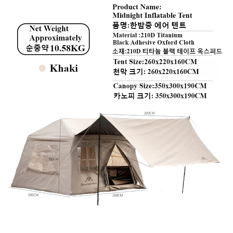 MOUNTAINHIKER 4-6 Person Outdoor Camping Manual Inflation Tent Anti-UV Shade Waterproof Air Tent Hiking Quick Open Beach Fishing