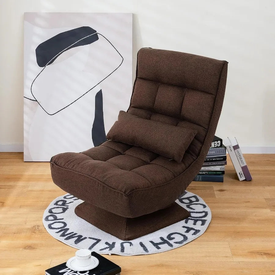 Adjustable Swivel Floor Chair with 5 Position Recline for Gaming and Meditation Steel Frame Swivel Base Massage Lumbar Pillow F