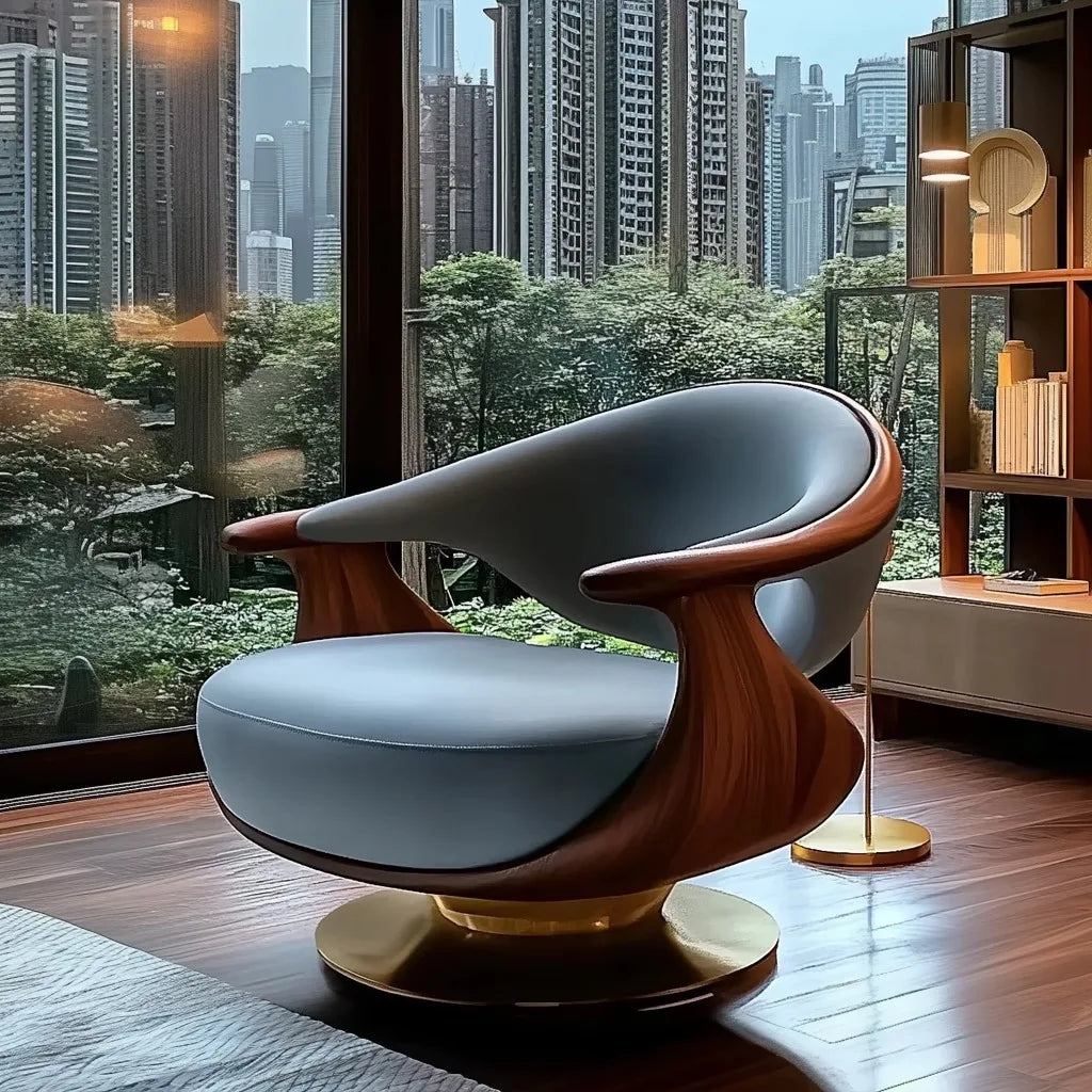 Walnut leather ingot chair light luxury single sofa