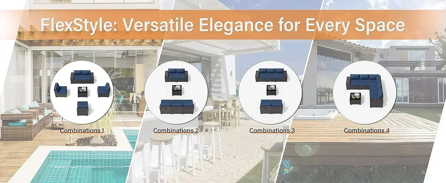 YND6-WQQkulavik 6PCs outdoor furniture set PE Wicker rattan sectional sofa patio conversation sets. navy blue