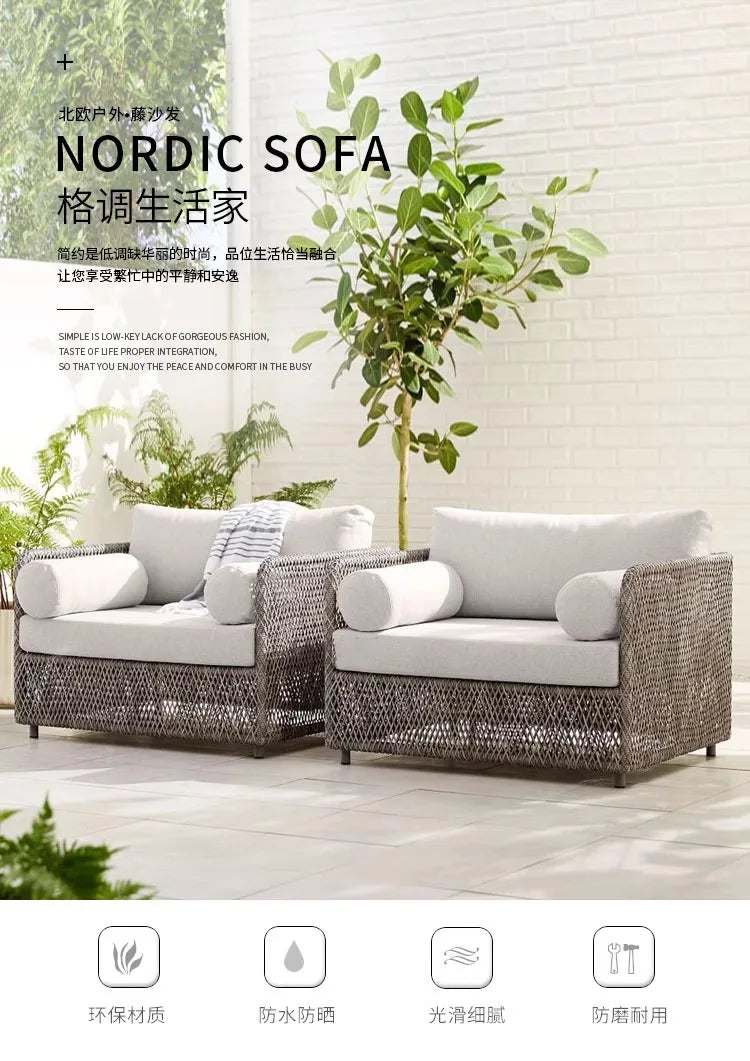 Outdoor rattan sofa, terrace, courtyard garden, outdoor balcony, rattan chair combination villa furniture