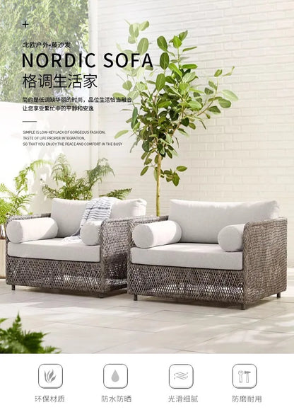 Outdoor rattan sofa, terrace, courtyard garden, outdoor balcony, rattan chair combination villa furniture