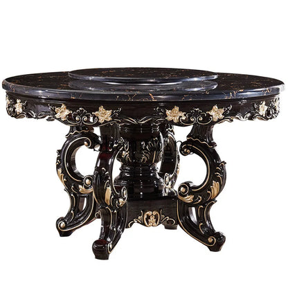 CL marble dining table and chair combination round table ebony solid wood round dining table household small apartment