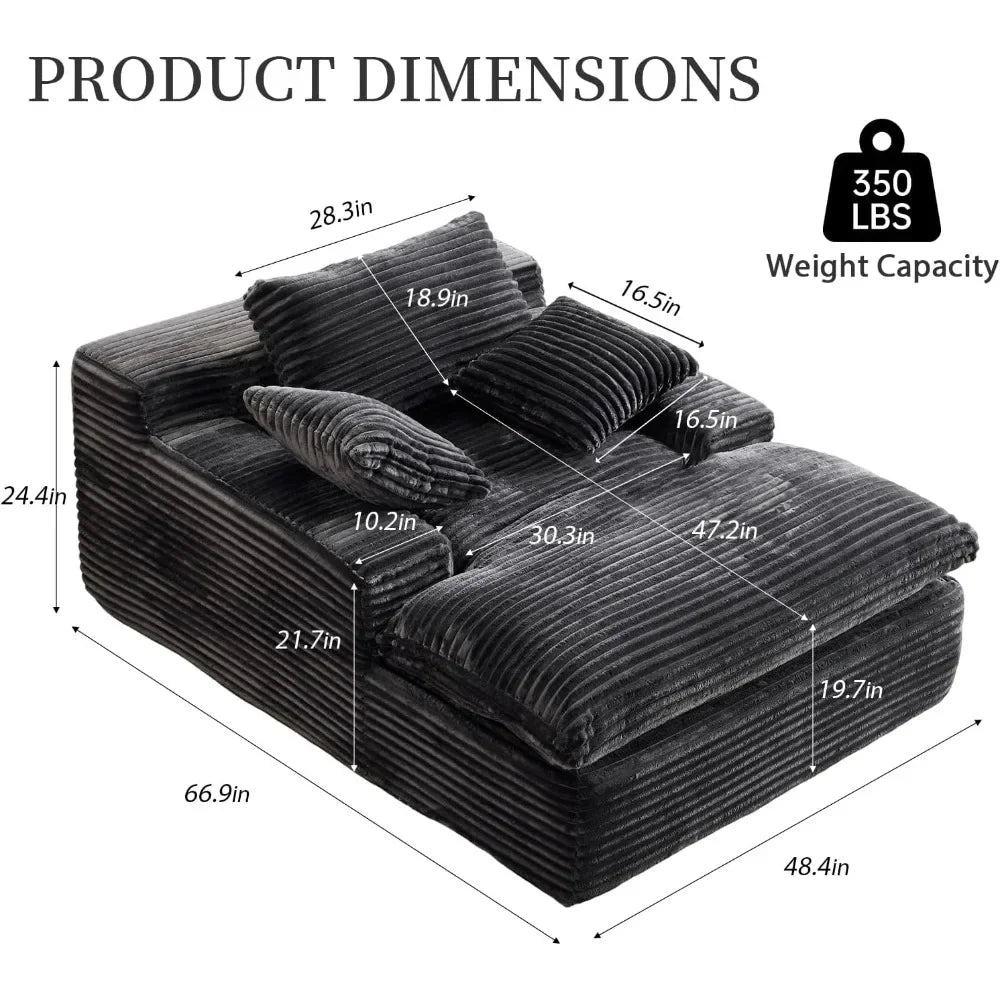 67" Boneless Chaise Lounge Chair Indoor Oversized Corduroy Upholstered Sofa Bed Deep Seat Sleeper Couch Reading Chair Cloud