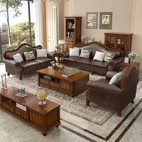Solid wood leather sofa combination living room simple whole house furniture