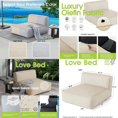 Large Outdoor Bean Bag Loveseat for Adults - Light Beige, 57 Sun Lounger, Comfortable Patio Pool Chaise