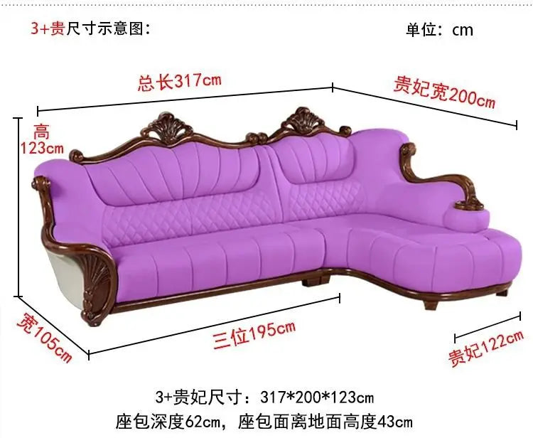 European leather sofa first layer cowhide combination living room villa luxury ebony sofa style fully furnished small apartment
