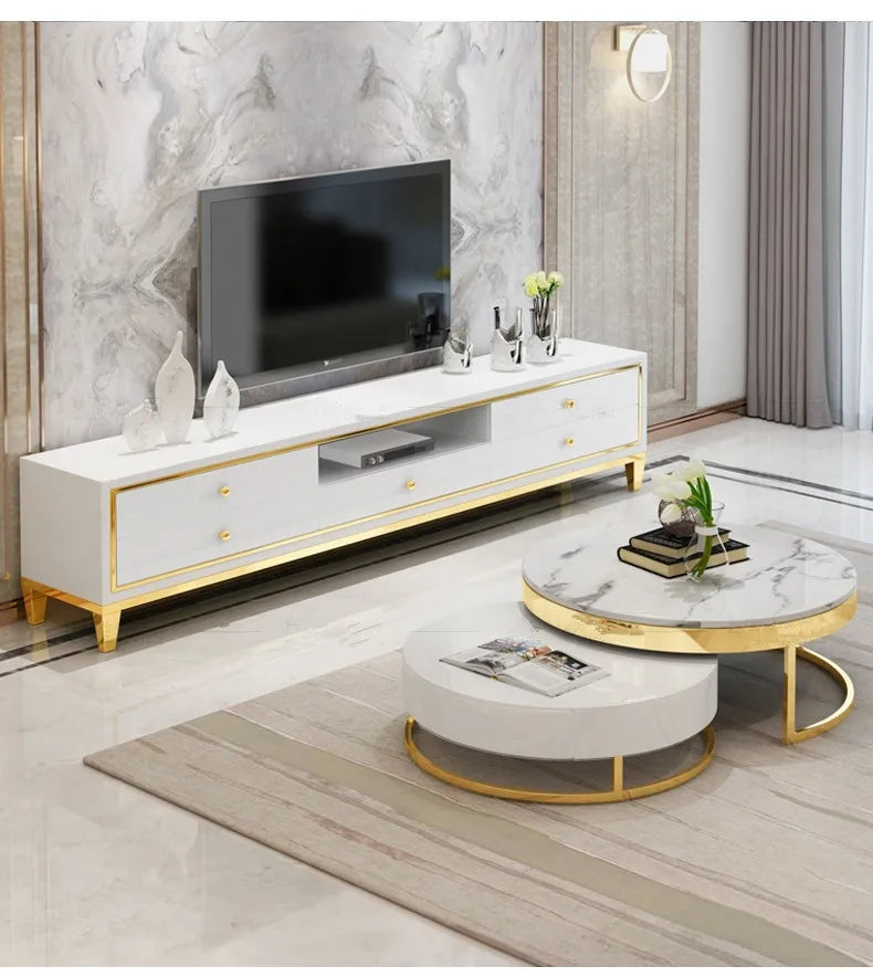 Fashion Internet celebrity marble round coffee table size apartment can be stored