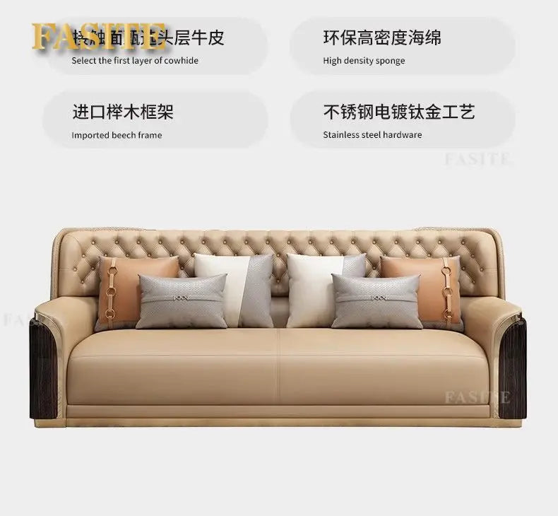 Italian light luxury leather sofa modern high-end straight row villa large flat floor
