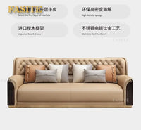 Italian light luxury leather sofa modern high-end straight row villa large flat floor