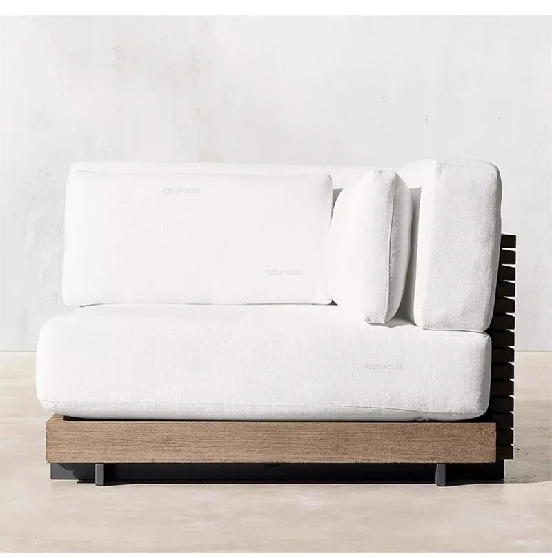 Nordic Solid Wood Villa Set Patio Outdoor Sofas Waterproof Sun Protection Balcony Leisure Recliner Light Luxury Garden Furniture