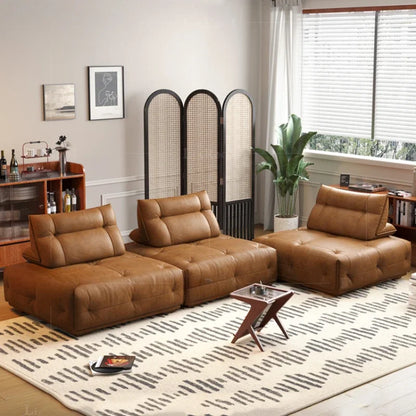 European Living Room Couch, Brown Modular Design, Villa Corner Sectional Style, Double Lounge Leather Canape Salon Furniture