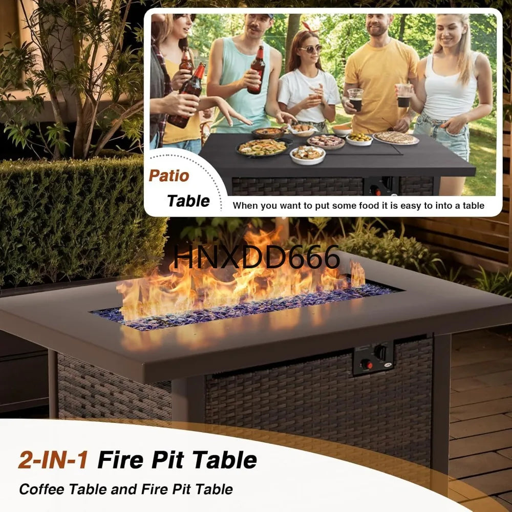 7 Piece Patio Furniture Set with  Fire Pit Table Outdoor Sectional Conversation Sofa Set with Coffee Table