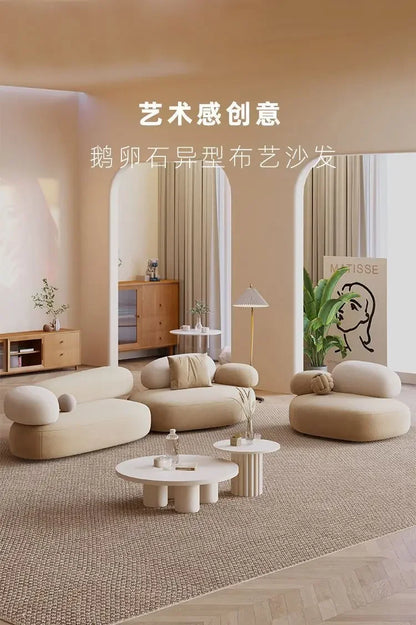 Fabric sofa cobblestone curved small apartment living room special-shaped rental house simple light luxury modern sitting area