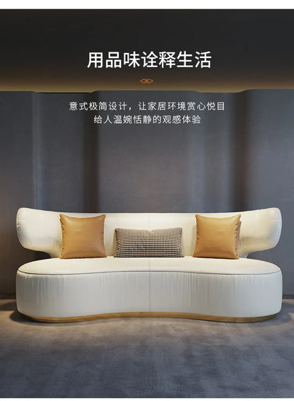 Light luxury first-layer cowhide curved sofa small apartment living room