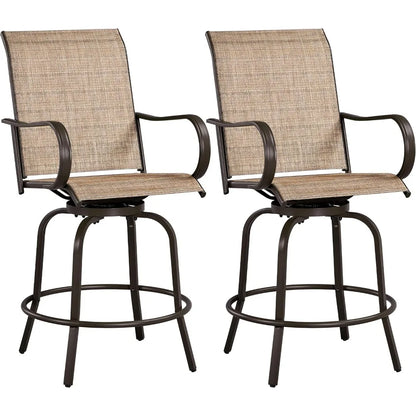 Patio Swivel Bar Stools Set of 2, All-Weather Outdoor High Bar Stools for Outdoor, Beach, Lawn, Poolside and Garden, Brown