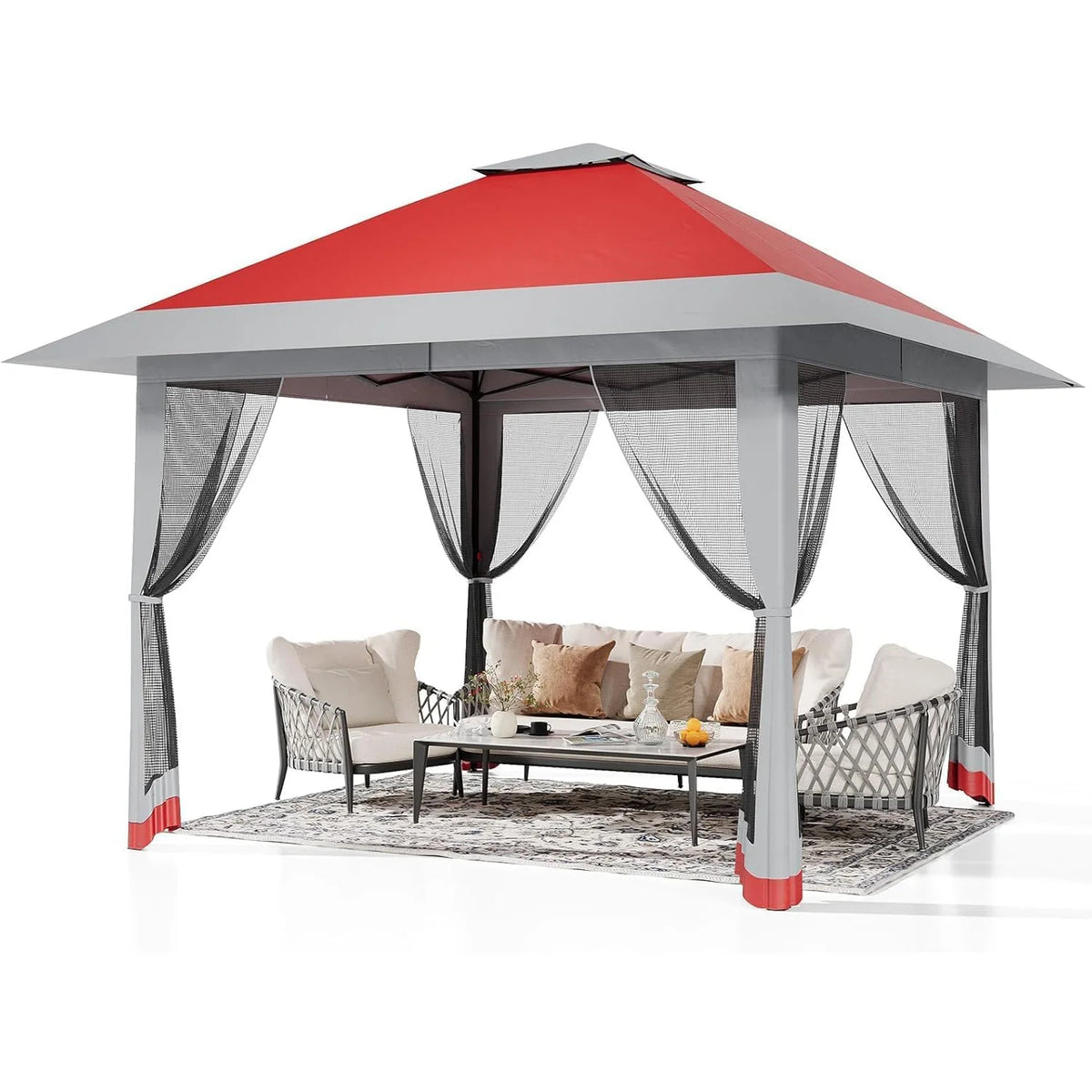 13x13Ft Pop Up Canopy Tent, One Push Setup Outdoor Gazebo With Mosquito Netting, Waterproof UV Protection Instant Shade Shelter