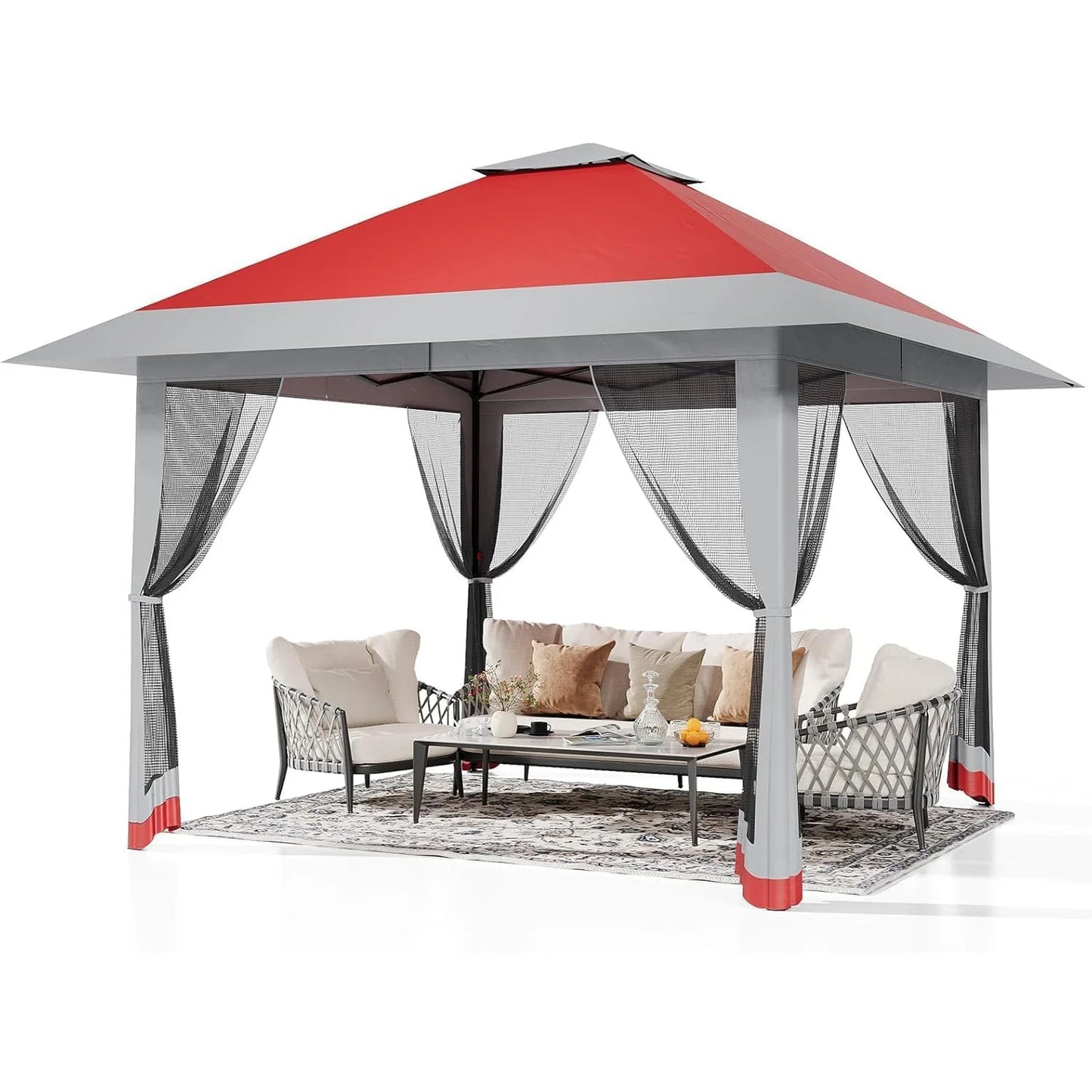13x13Ft Pop Up Canopy Tent, One Push Setup Outdoor Gazebo With Mosquito Netting, Waterproof UV Protection Instant Shade Shelter