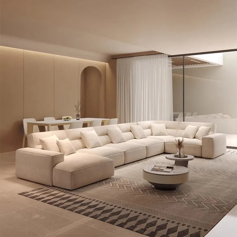 Large flat floor straight corner combination sofa Modern simple large apartment villa living room hotel matte fabric sofa