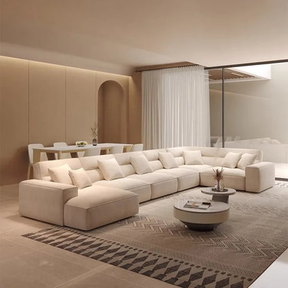 Large flat floor straight corner combination sofa Modern simple large apartment villa living room hotel matte fabric sofa