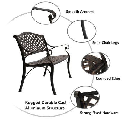 40.5" Outdoor Cast Aluminum Bench With Mesh Backrest Seat Surface