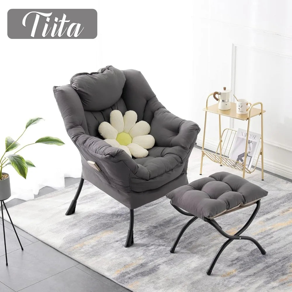lazy chair with ottoman, modern large accent lounge chair, leisure sofa armchair with ottoman, reading chair with footrest for