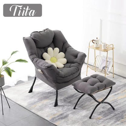 lazy chair with ottoman, modern large accent lounge chair, leisure sofa armchair with ottoman, reading chair with footrest for