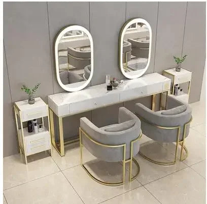 Barber shop mirror table, net red beauty salon, hair ironing and dyeing belt lamp, mirror hair salon, fashion style, double-side