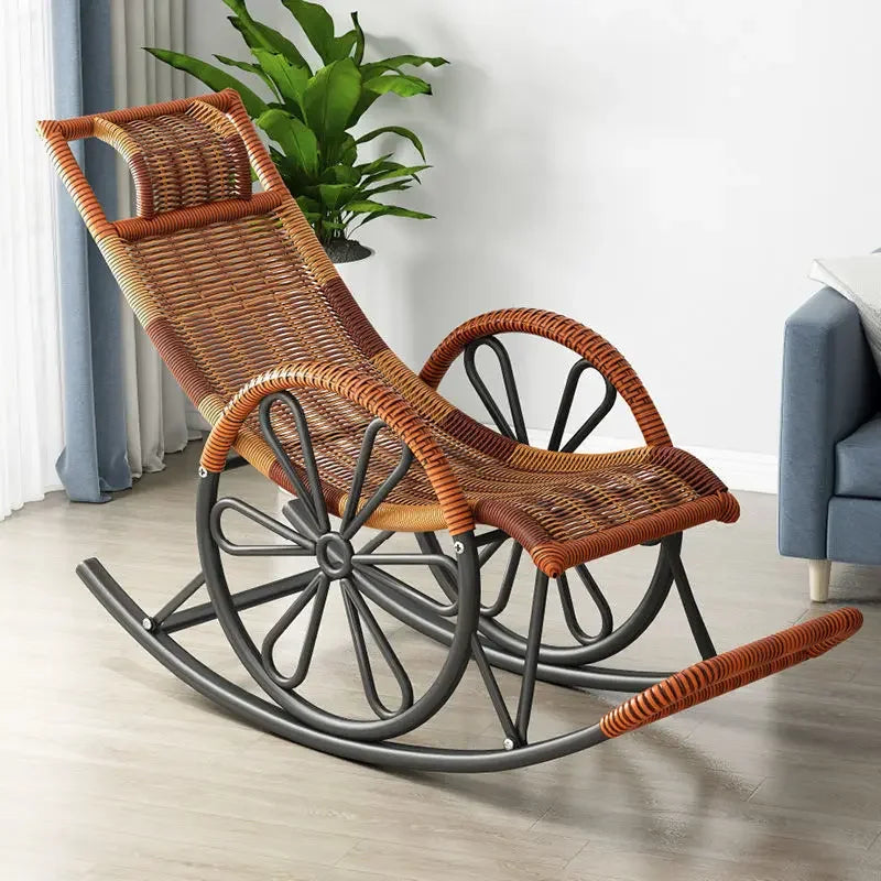 Hot Chair with Cushion and Floor Mat Ergonomic Wicker Recliner Lounge Chair for Patio Balcony Living Room