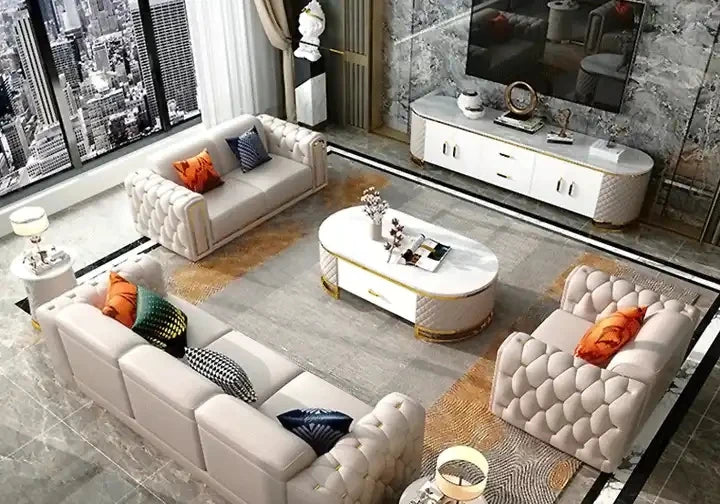 Italian Modern Luxury Art Style Leather Sofa Set Villa Living Room Furniture Leather Combination Sofa Set Support Customization