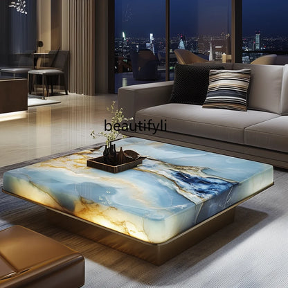 Italian natural marble colored luxury stone high-grade luminous jade living room square tea table