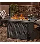 PatioLix 8 Piece Patio Furniture with 44"Propane Gas Fire Pit Table. Outdoor Sectional Conversation Set Wicker Rattan Sofa