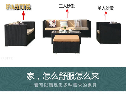 Outdoor rattan sofa, rainproof and sunscreen woven three piece set, tea table combination, outdoor furniture