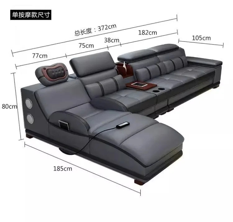 small apartment living room multi-functional massage light luxury Italian first layer cowhide 2024 new
