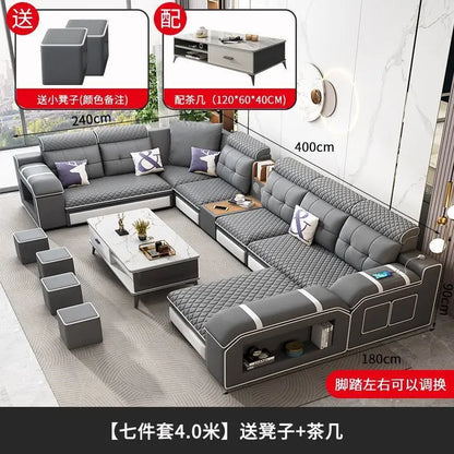 Modern leave-in multi-functional sofa, simple size, detachable and washable fabric sofa combination U-shaped sofa living room