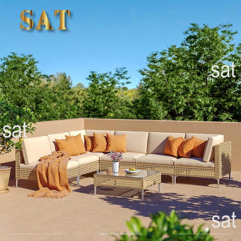 Waterproof Sunproof Woven Rattan Sofa Tea Table Set Aluminum Alloy Outdoor Furniture Patio Leisure-for Living Room Dining